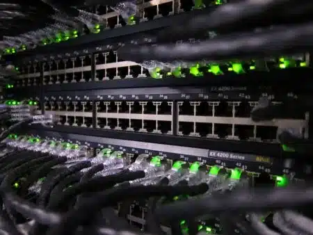 close up of a network rack